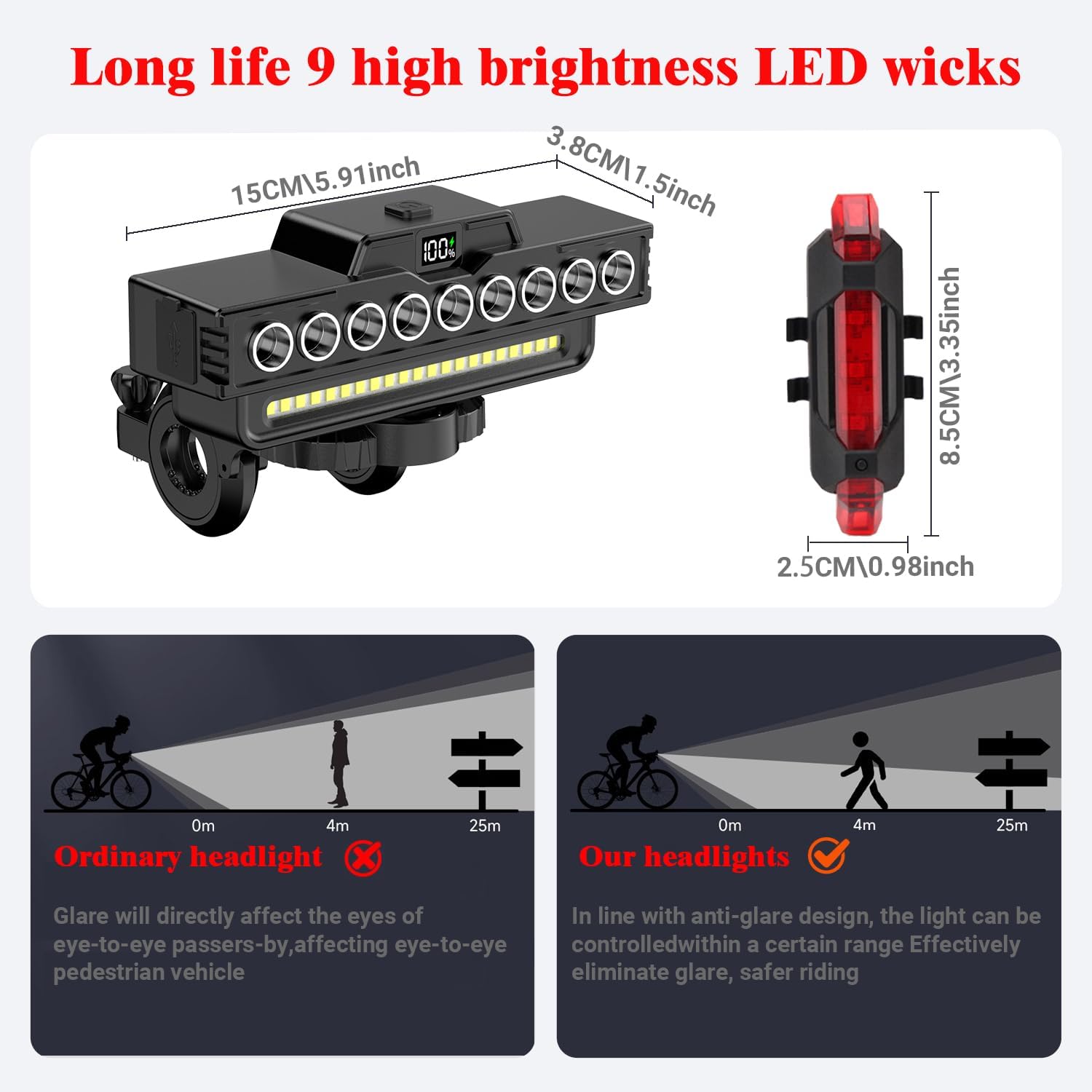 Bicycle Headlight Dimensions and Anti-Glare Feature