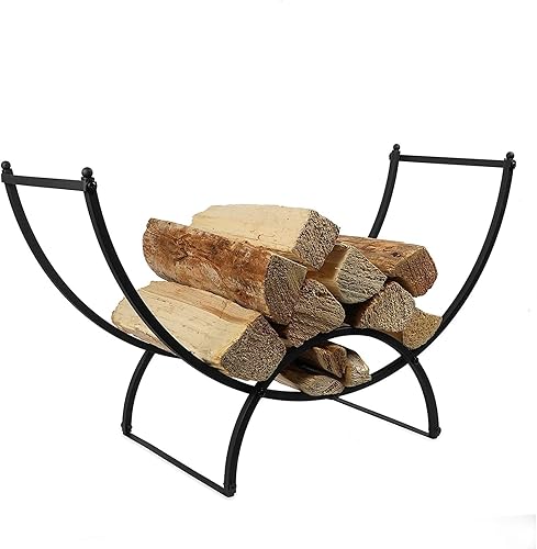 Juvale Estante curvo de leña de 3 pies para interior y exterior (negro)