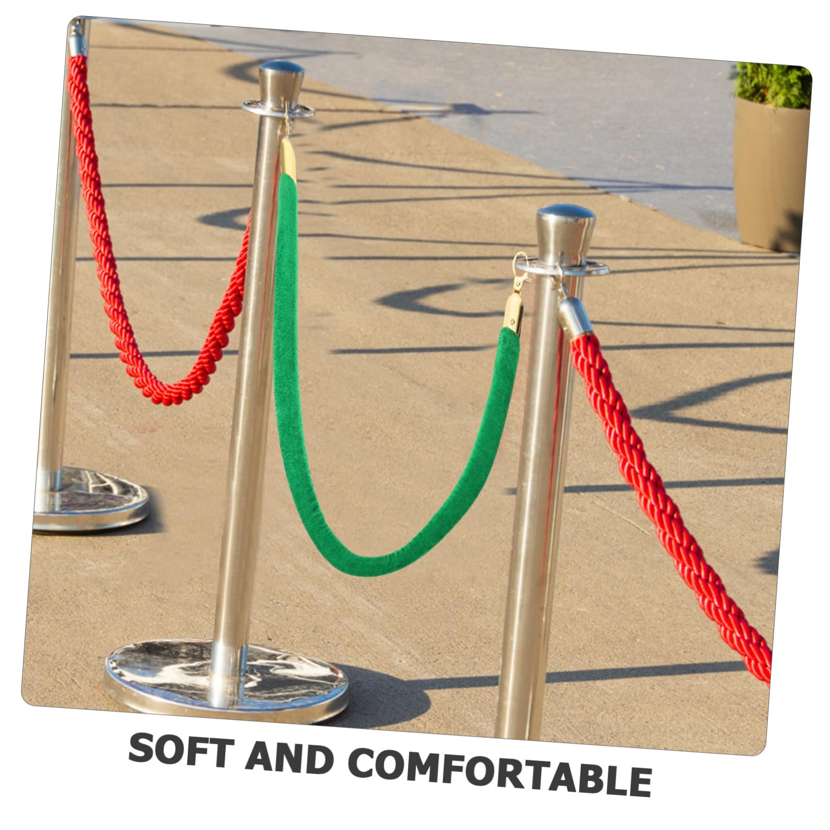 Yardenfun Concierge Post Lanyard Carpet Barrier Rope Safety Barrier Queue Controlling Rope Cable Straps Queue Post Rope Zip Ties Barrier Rope with Hook Guardrail Rope Cord Zinc Alloy Green