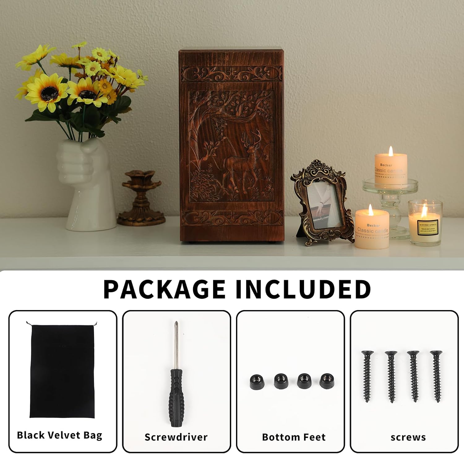 Deer Urns for Human Ashes Adult Male Large, Wooden Urn for Ashes Adult Male (Deer Urn, 300LBS Capacity) - Image 6