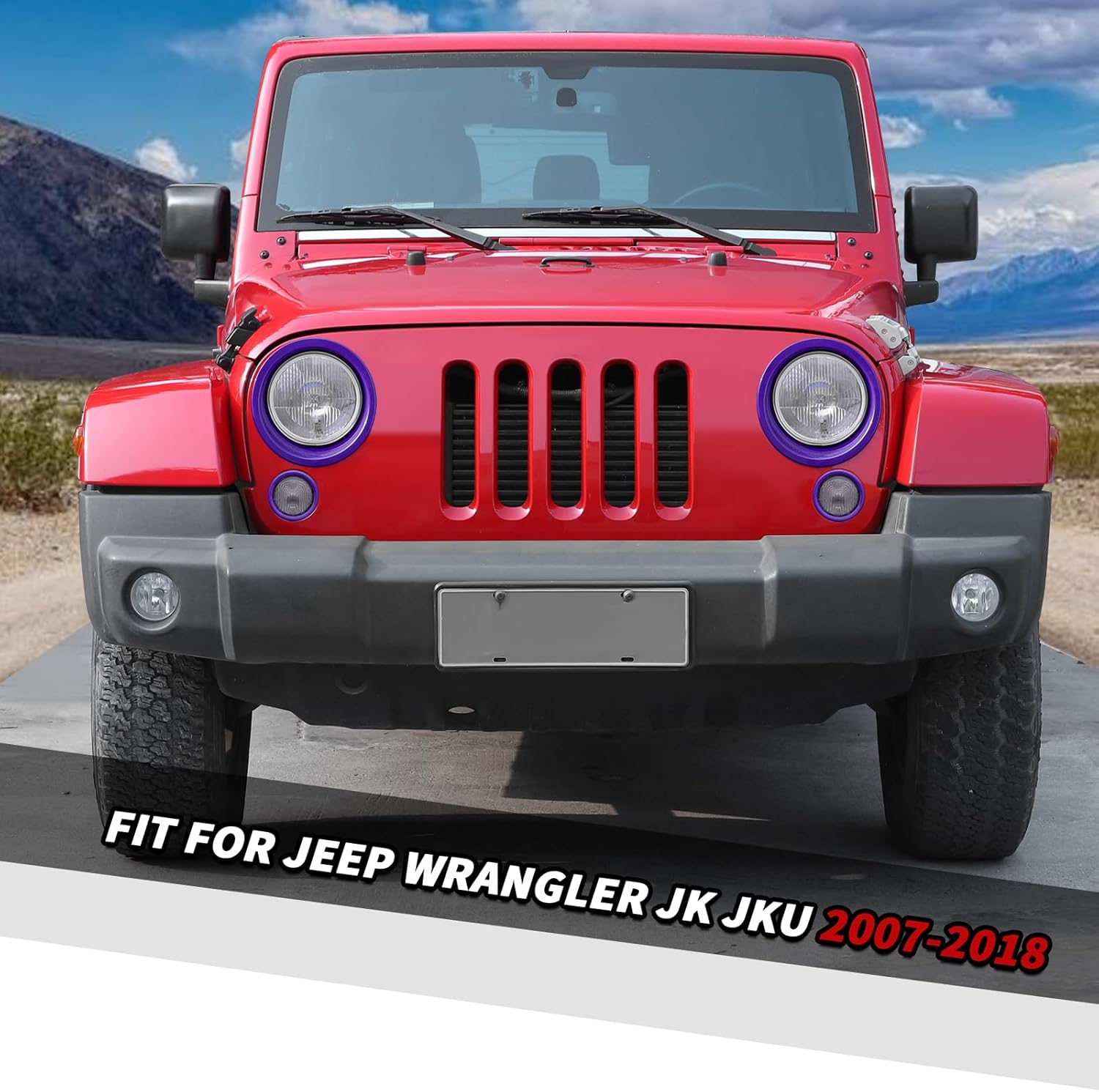 Jimen Fit for Jeep Wrangler JK & Unlimited 2007-2018, 4PCS Headlight Bezels & Turn Signal Light Cover Trim (Purple)