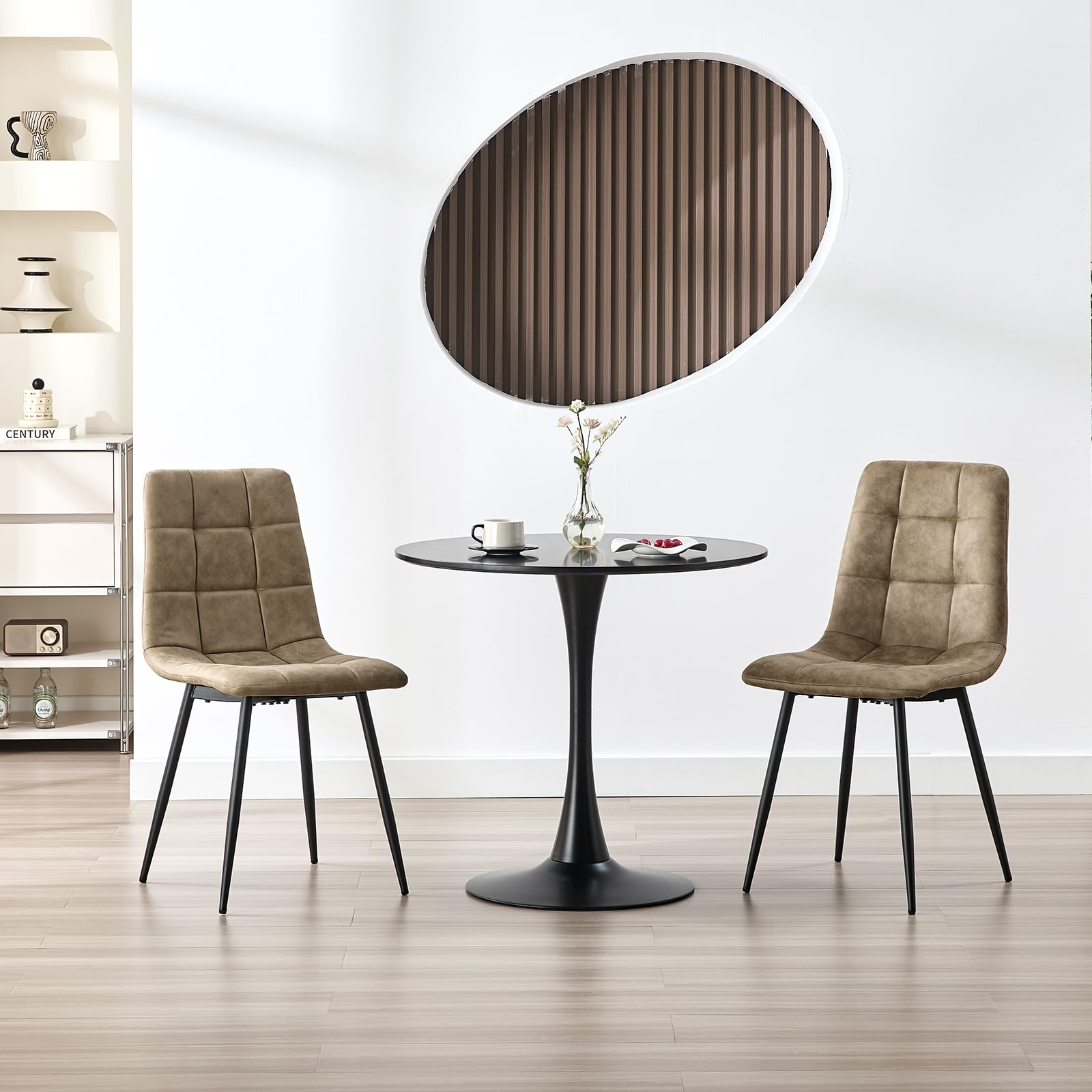 Pack De 4 Sillas De Comedor,Tejido Técnico Sillas Cocina,con Base MetáLica Silla Acolchada,Sillas Salon,Adecuado para Comedores, Salones, Cocinas, Dormitorios,Marrón Amarillento