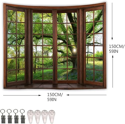 Miniatura 3 de Tapiz de bosque, tapiz de pared, montaña, para el hogar, oficina, dormitorio, decoración interior y exterior, tamaño grande 59 pulgadas de ancho x