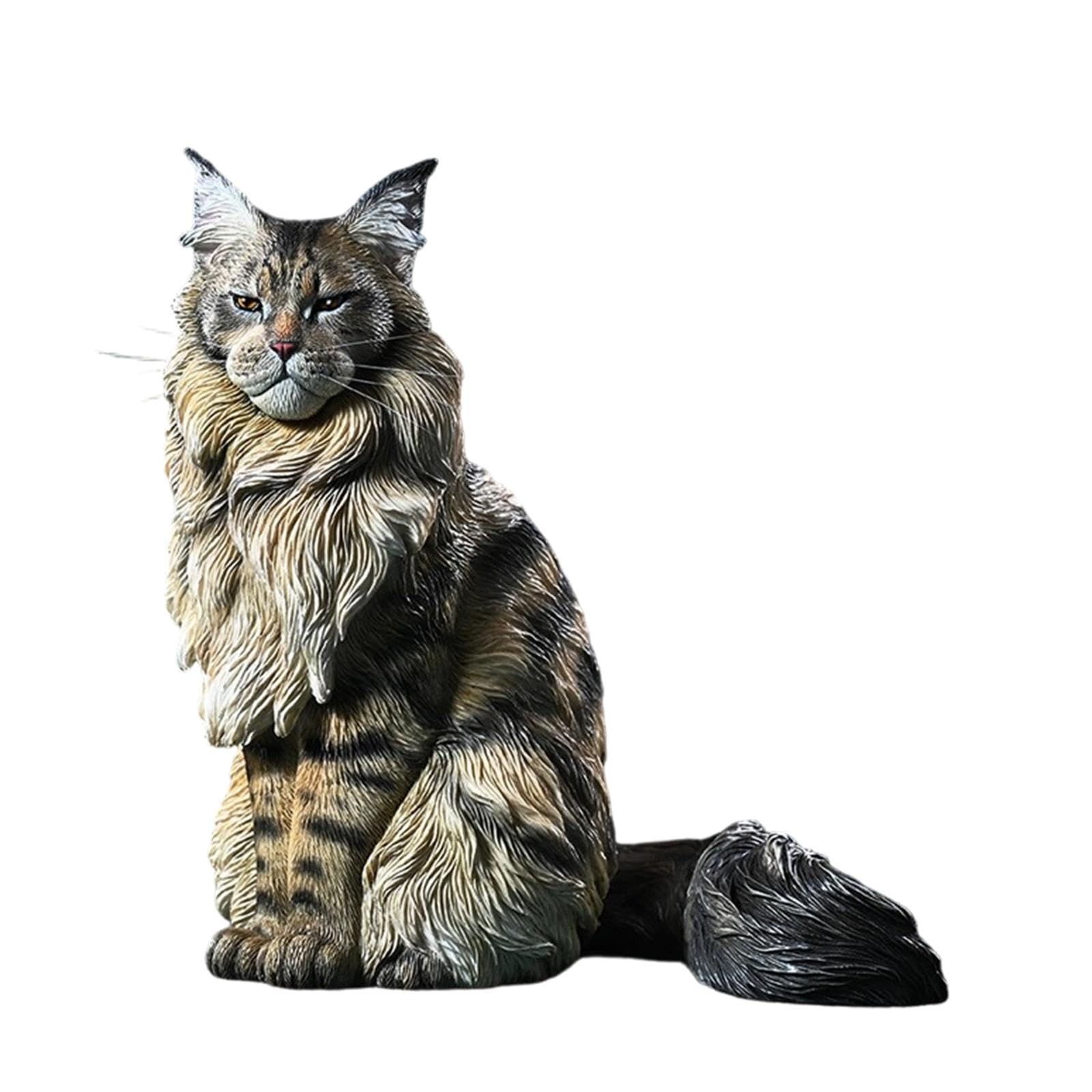 Figurine chat Maine Coon D : sculpture décorative de chaton assis en résine pour bibliothèque
