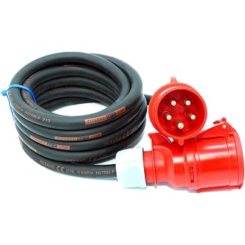 CEE High-Power Cable 1.5 m - 50 m 32 A Extension Cable Titanex H07RN-F 5 x 6 mm  with PCE Shark Plug and Coupling Business-Line of Event Cable 1.5 Metres