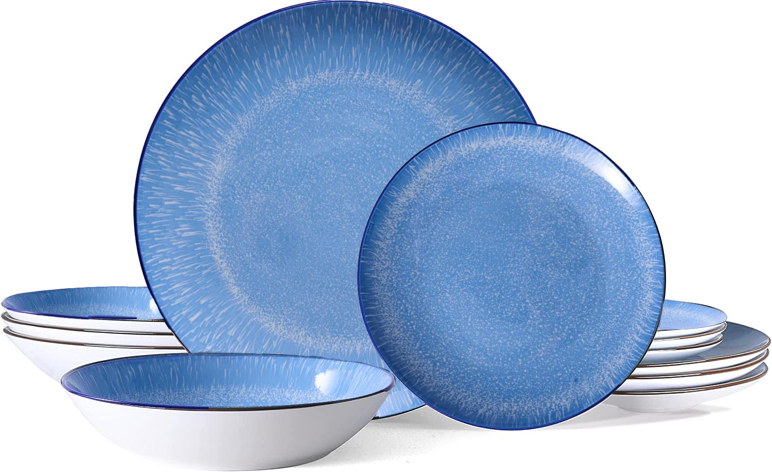 Bestone 12-Piece Round Porcelain Dinnerware Set Blue