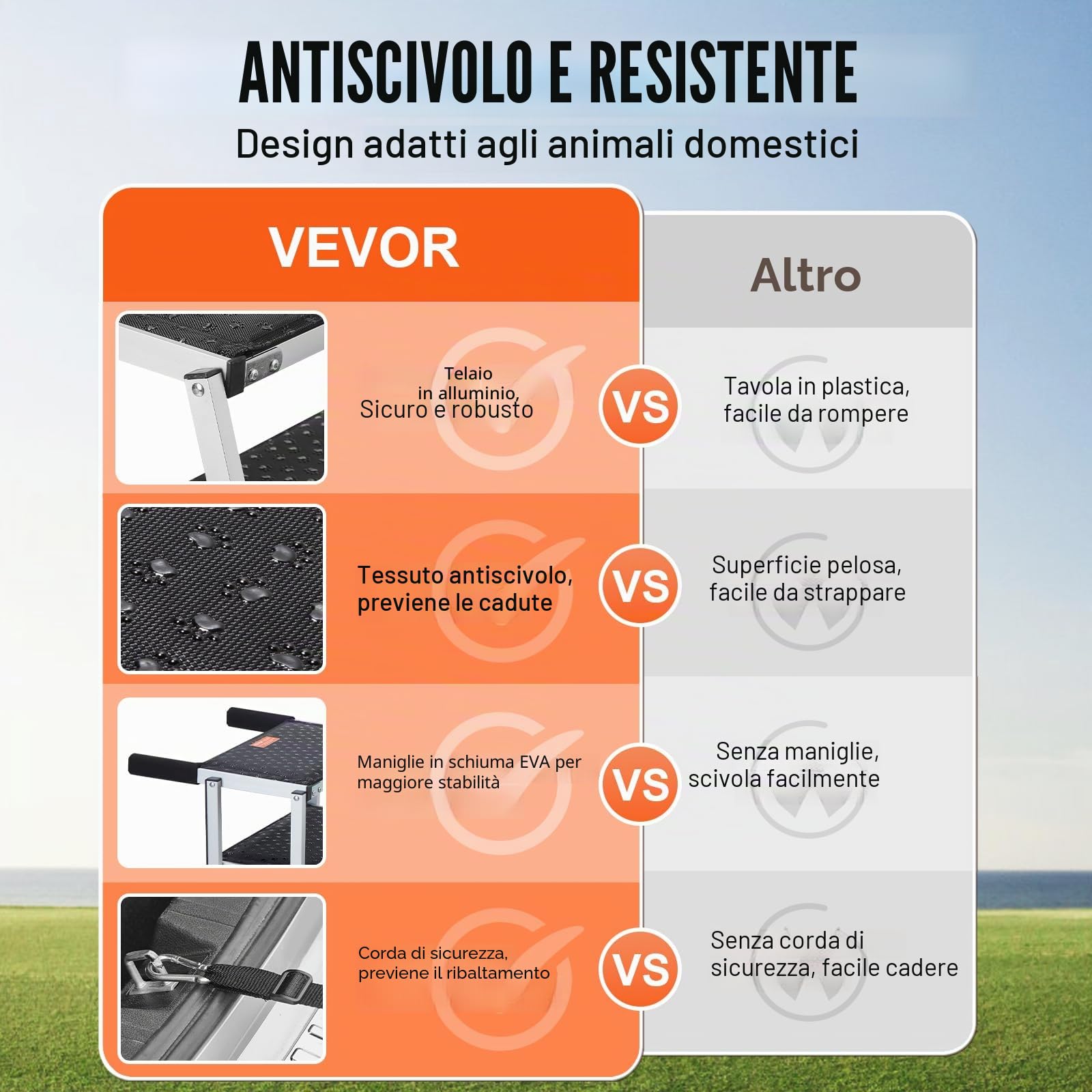 VEVOR Scala Gradini Larghi per Auto per Cani 4 Gradini, Rampa Pieghevole con Superficie Antiscivolo, Animali Domestici Gradini Portatili in Alluminio Leggero per SUV e Camion, Supporta Fino a 68 KG
