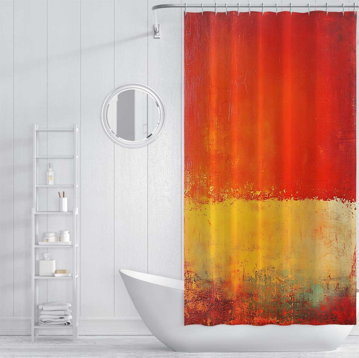 Abstraktes Ölgemälde Duschvorhang für das Badezimmer Warmes orange-gelbes Design Badevorhang mit Haken Wasserdichtes Polyester Schnelltrocknen 180 x 200 cm