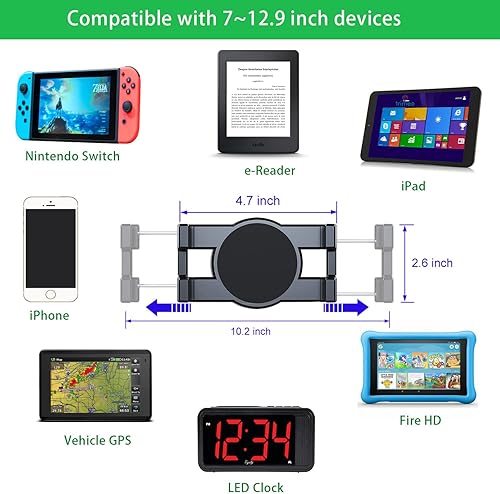 Miniatura 6 de iTODOS Soporte de pared para tableta, compatible con iPad de 7-12.9 pulgadas, Galaxy Tab S7S8S11S10iPhoneteléfono celular, 360 ajustables, clip