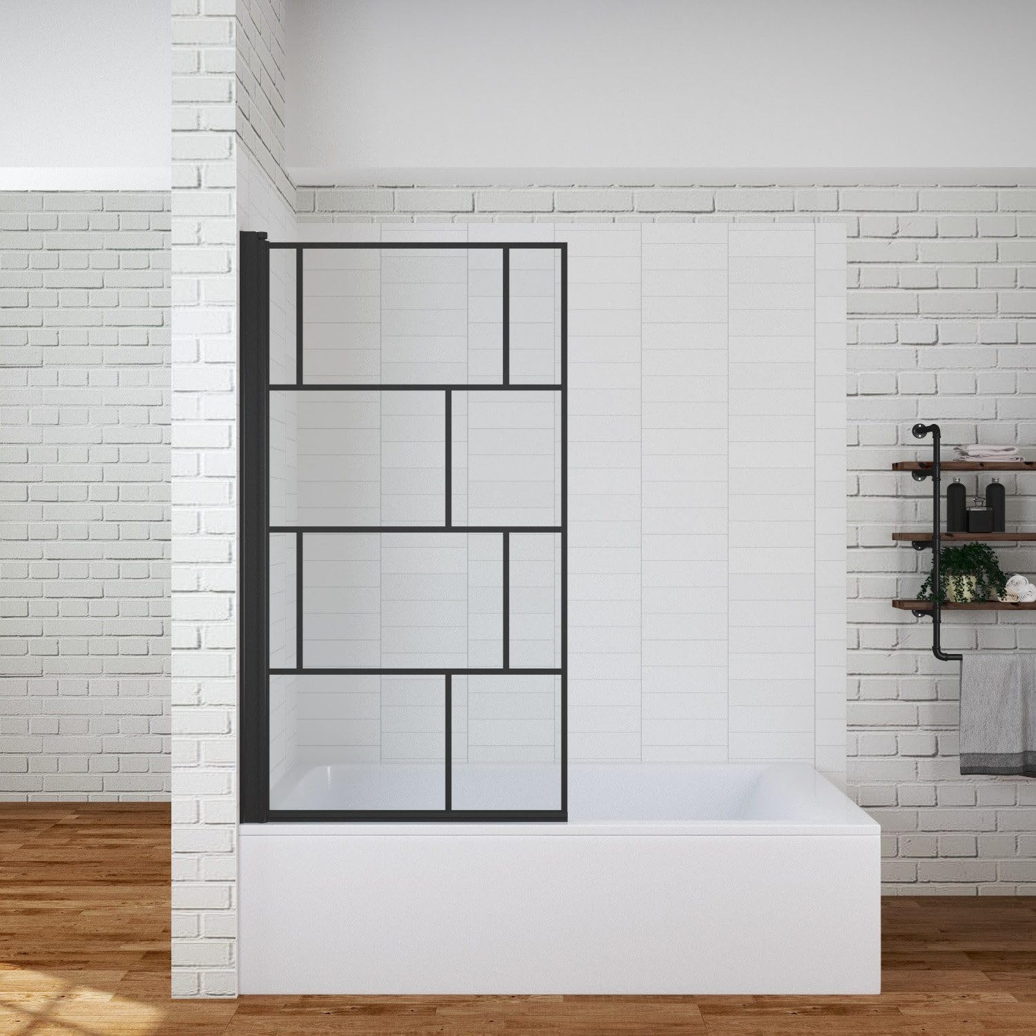Duschwand für Badewanne ohne bohren Badewannenaufsatz schwarz 1 teilig 80x140 cm