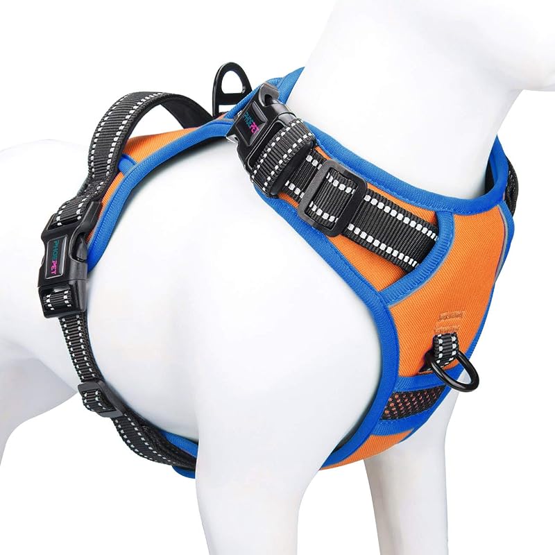 Peitoral Vest para Cães PHOEPET com 2 Argolas, Material Refletivo Orange M (Medium)