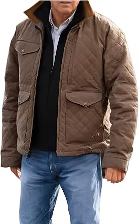 Mens Yellowstone Western Kevin Costner John Dutton Quilted Brown Cowboy Jacket and Black Vest | 2 in 1 Jacket