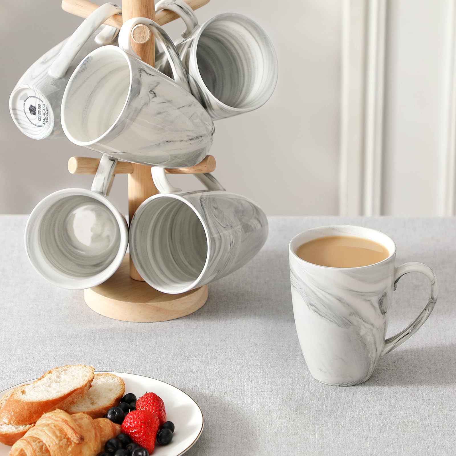 Set 6 Tazze Da Caffè In Porcellana Blu E Bianca - Capacità 560ml, Microonde E Lavastoviglie, Design Orientale - Foto 9