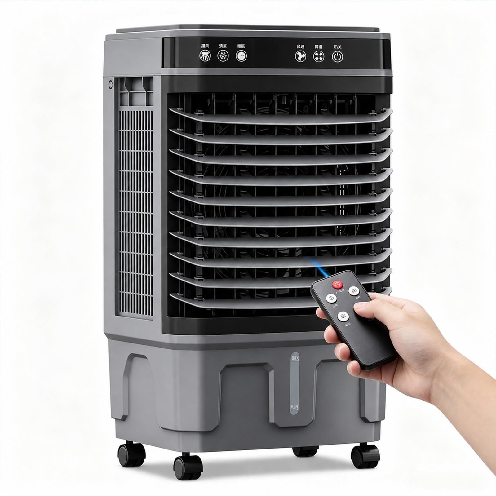 Mobile Evaporative Air Cooler, Visible Large Water Tank Swamp Cooler, 3 Speeds, 1-12H Timer