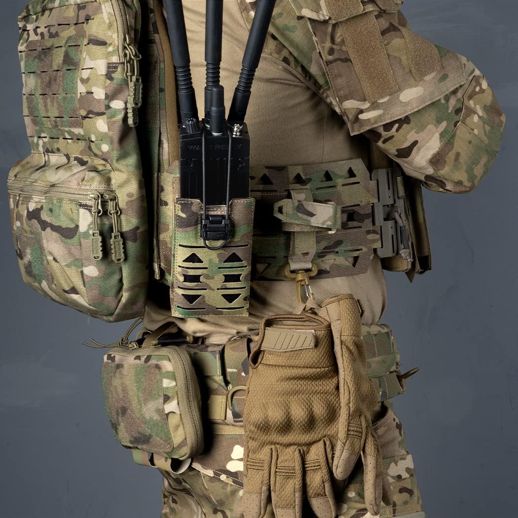 Tactical Radio Pouch MOLLE Radio Holster Compatible with 148/152 MPU5 Baofeng Radio Case Bag Walkie Talkies Rifle Mag with Elastic Cord 500D Nylon