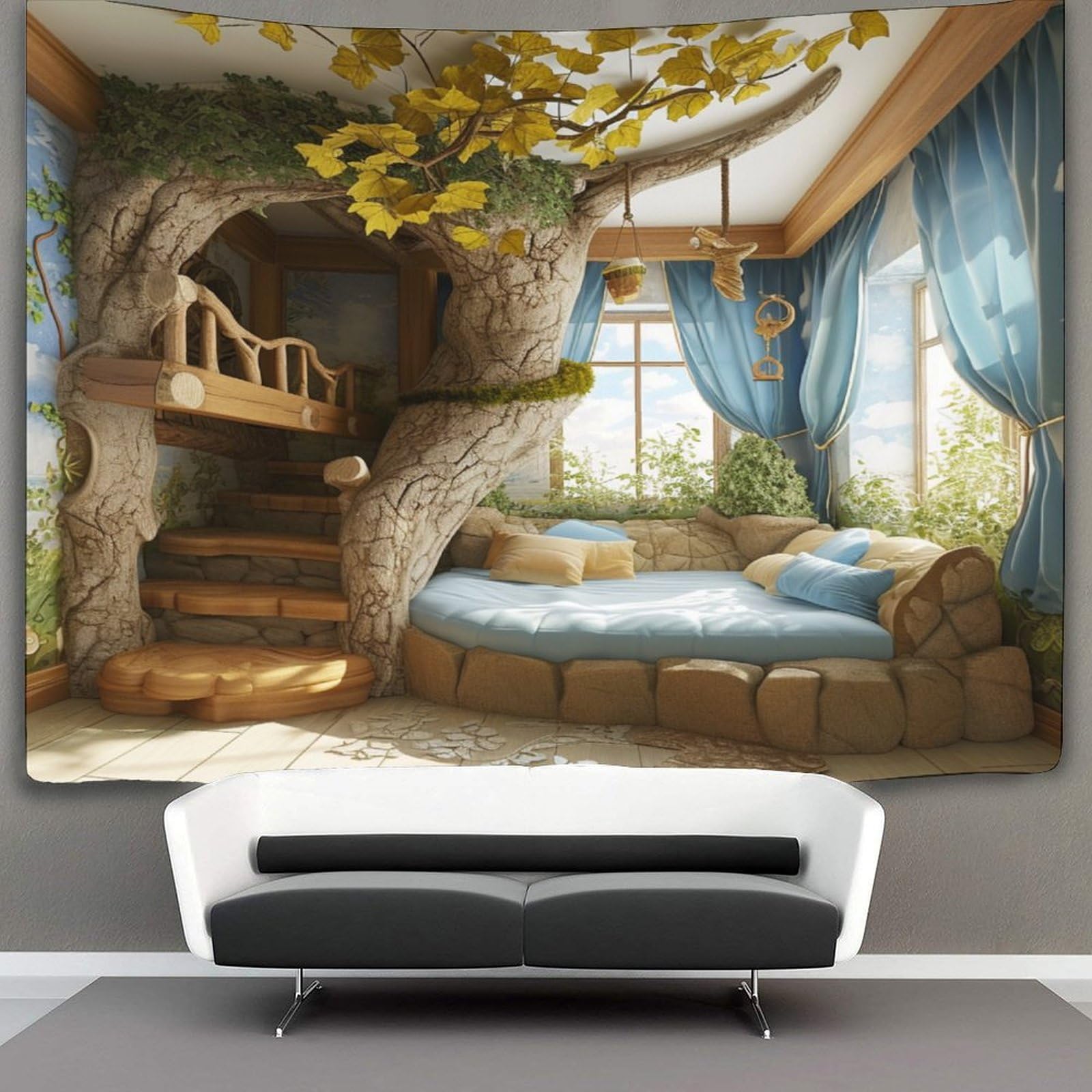 kaiyun Jungle Cabins Decor Tapestry,Bio Buildings Wall Art Tapestries Wall Hangings for Living Room Bedroom Dorm 130cmx150cm