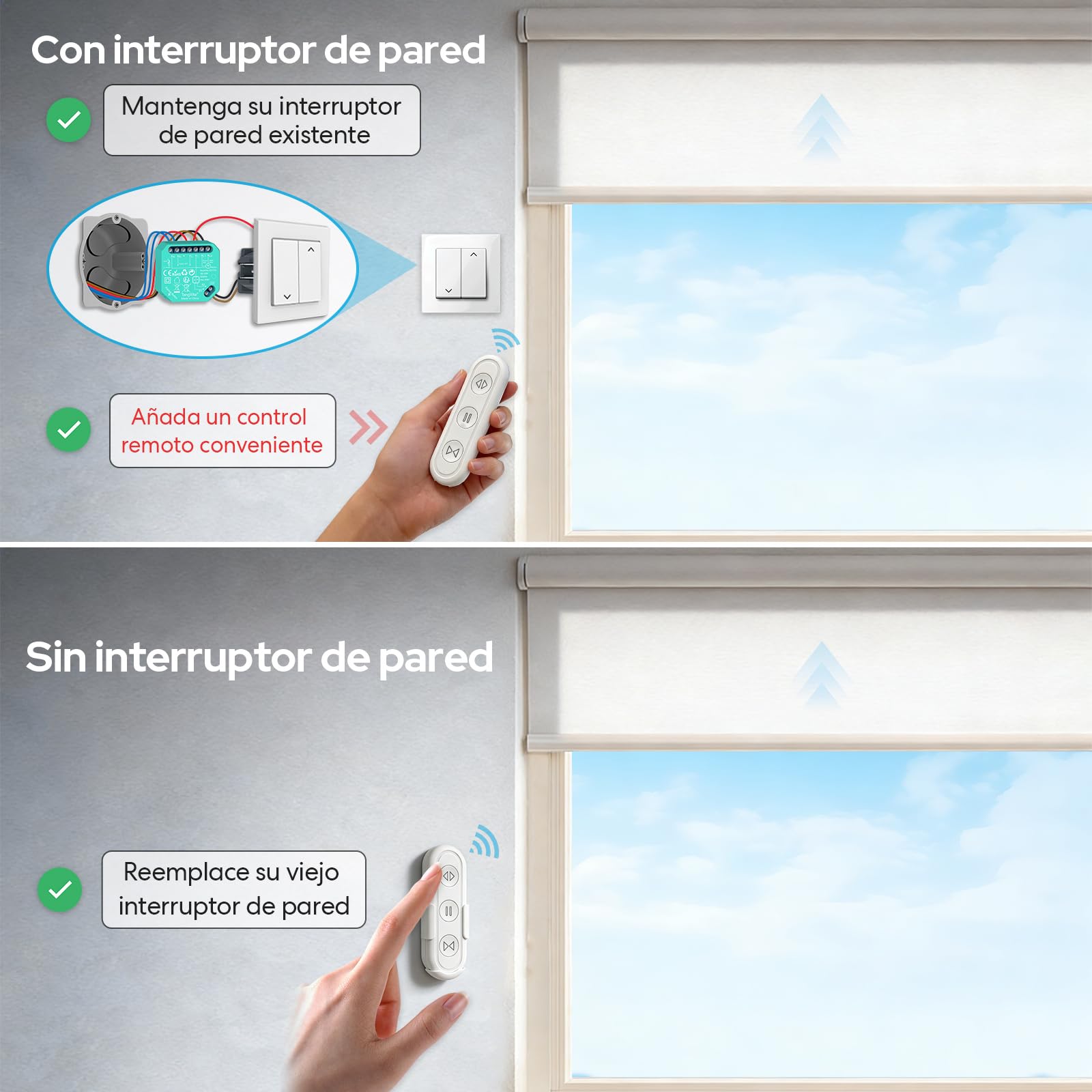 LoraTap Interruptor de Persiana, Receptor Módulo de Relé Inalámbrica con Mando a Distancia RF, Transmisor de Radio 868 MHz, Cortina