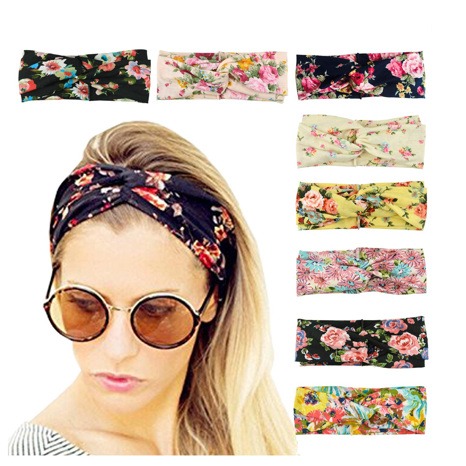 DRESHOW 8 Pack Headbands for Women Yoga Knotted Headbands Elastic Criss Cross Hair Accessories Sports Head Wrap Non Slip