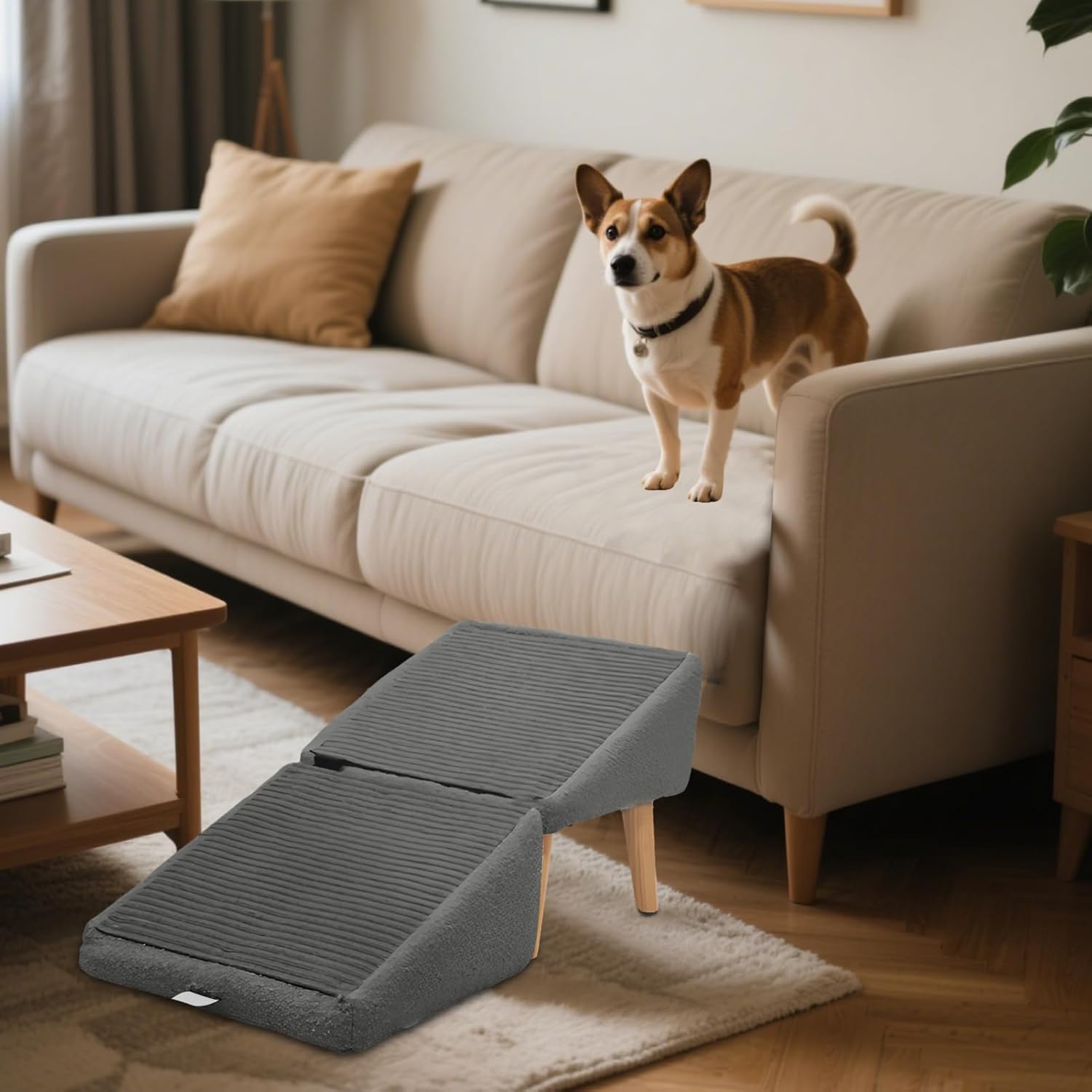 Pliable Rampe pour Chien Escalier Pliable Antidérapant Léger pour Lit Canapé Véhicule (Cendre, Taille Unique)