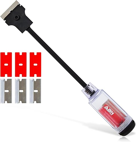 ABN Rascador de cuchilla de afeitar de 11 pulgadas de largo alcance y cuchillas de repuesto de plásticometal Removedor de calcomanías de vinilo,