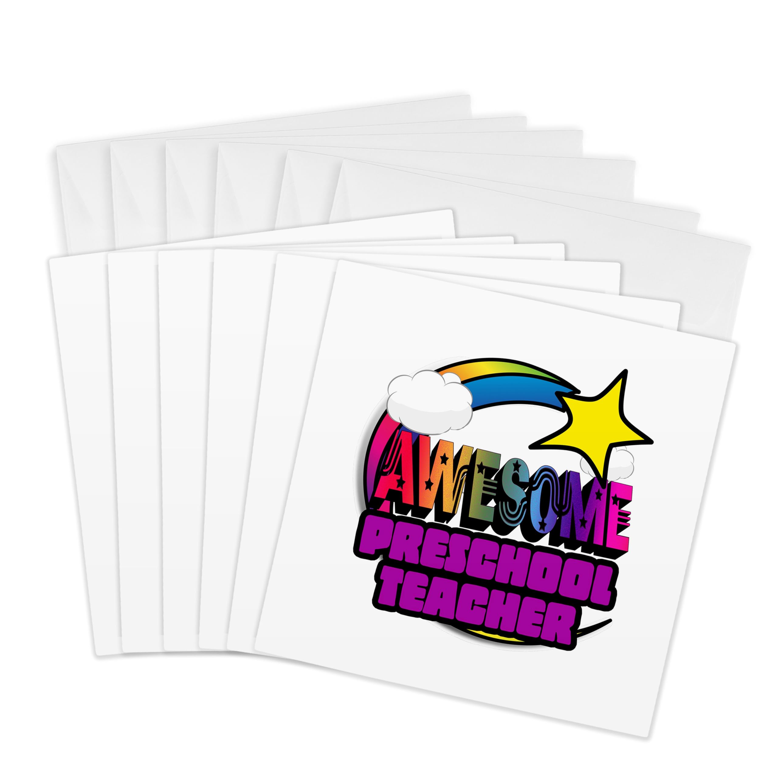3dRose gc_201383_1 6 x 6-Inch"Shooting Star Rainbow Awesome Preschool Teacher" Greeting Card (Pack of 6)