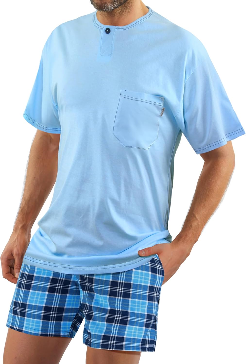 sesto senso Herenpyjama, korte pyjama, katoen, korte mouwen, T-shirt, pyjamabroek, tweedelige set, 4XL Grote maten