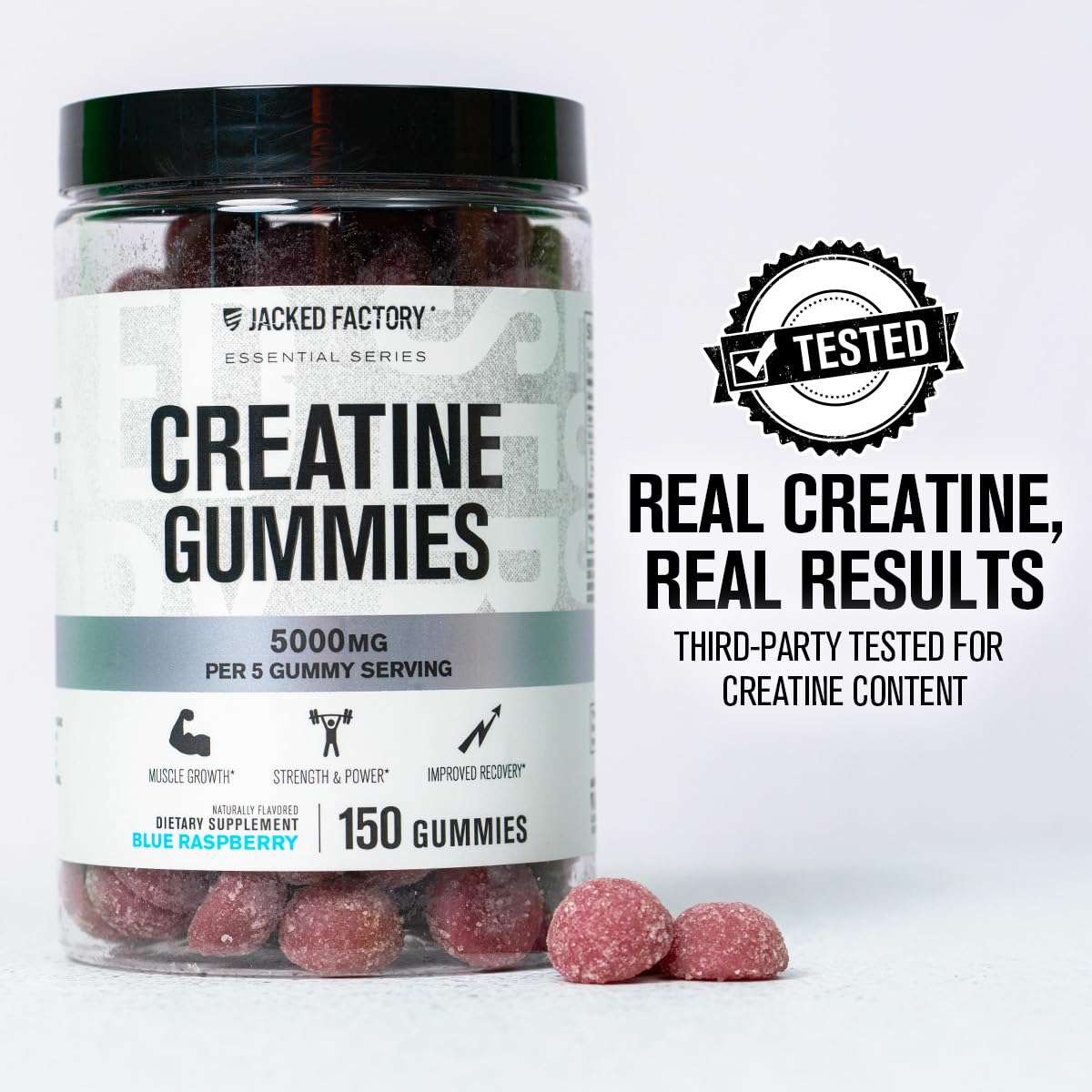 Jacked Factory Creatine Gummies 5g Daily Dose (1g per Gummy) - Creatine Gummy for Men and Women, Vegan-Friendly, Travel-Friendly, Third-Party Tested - 150 Gummies, Blue Raspberry — Amazon image 4