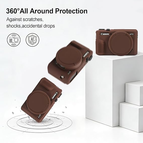 BOVKE Case for Powershot G7 X Mark II Digital Camera, Soft Silicone Protective Cover with Removable Lens Cover for Powershot G7X Mark II Camera, Brown