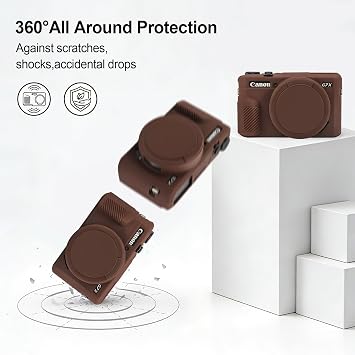 BOVKE Case for Powershot G7 X Mark II Digital Camera, Soft Silicone Protective Cover with Removable Lens Cover for Powershot G7X Mark II Camera, Brown