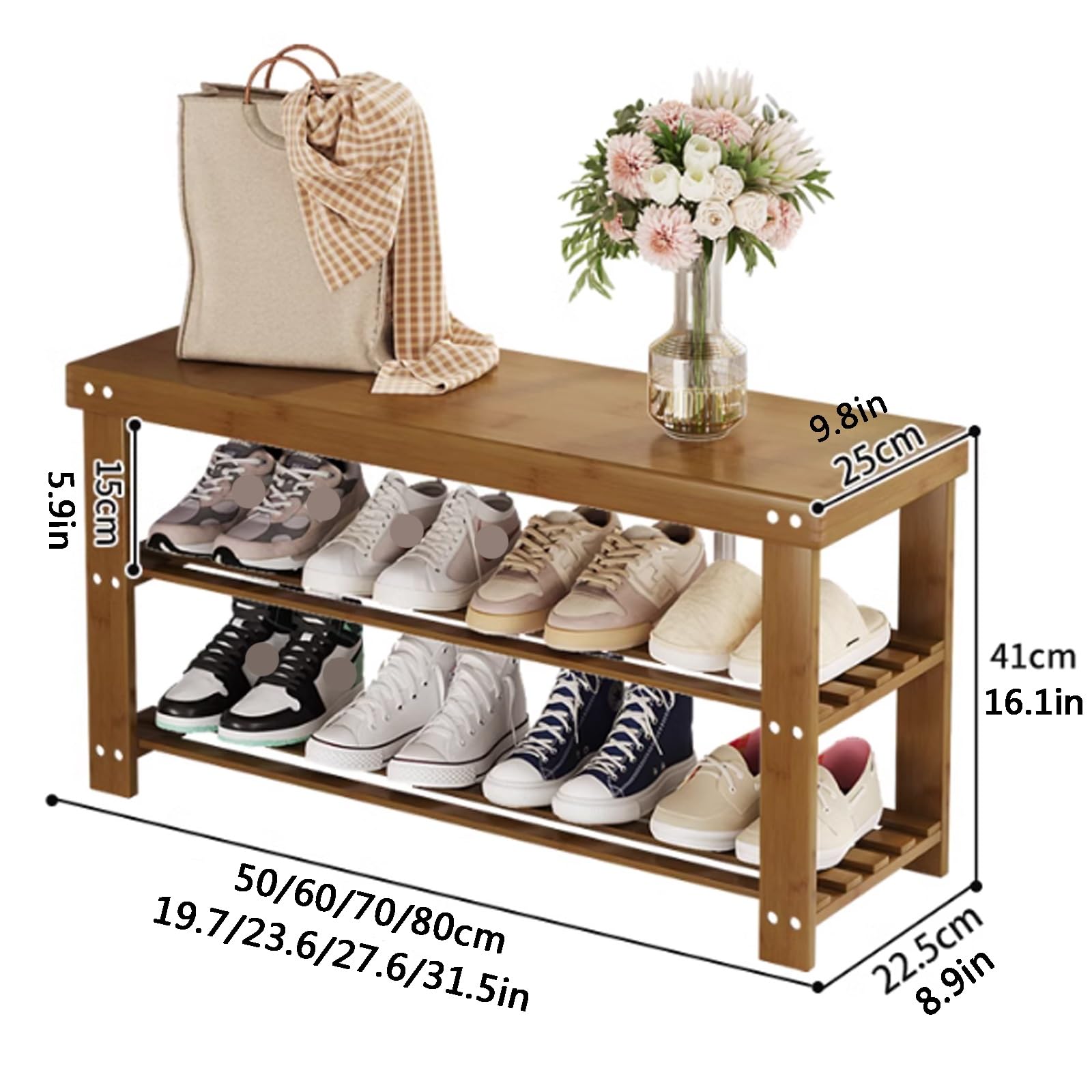Bambú zapatero entrada recibidor,banco zapatero de 3 niveles,banco zapatero con asiento,modernos banco zapatero entrada recibidor,zapatero estrecho,Adecuado para vestíbulo, pasillo, dormitorio, etc. (