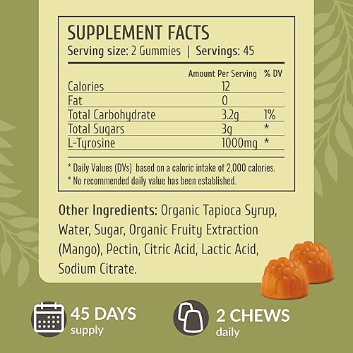 Miniatura 3 de HERBAMAMA L - Gomitas de tirosina - Suplemento de tirosina para apoyo cognitivo y concentración - Promueve el estado de alerta mental, gomitas de