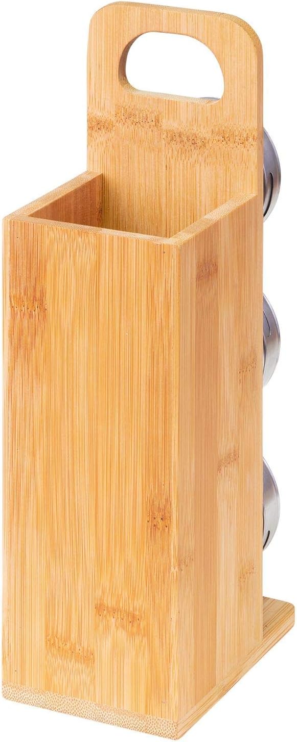 Westmark 69872260 Magnetic Spice/Utensil Holder, 3 Stainless Steel Jars with Handle, Height 27.5 cm, Bamboo/Stainless Steel, Tapas + Friends, Light Brown/Silver