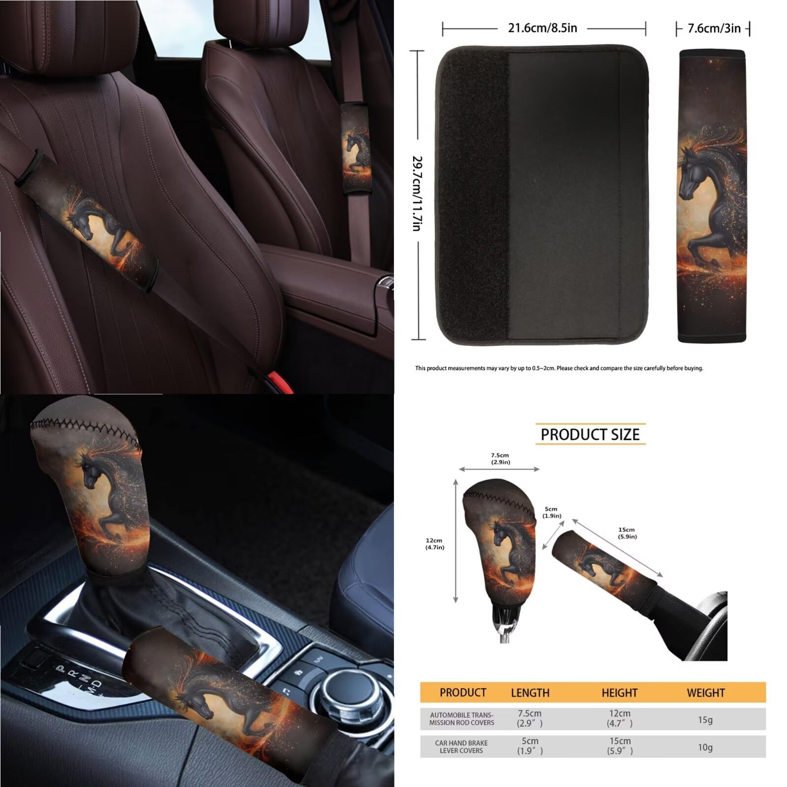 Set di 14 coprisedili anteriori e posteriori per auto, con stampa di cavalli, coprivolante centrale e cuscinetti per cinture di sicurezza, protezione per specchietto retrovisore