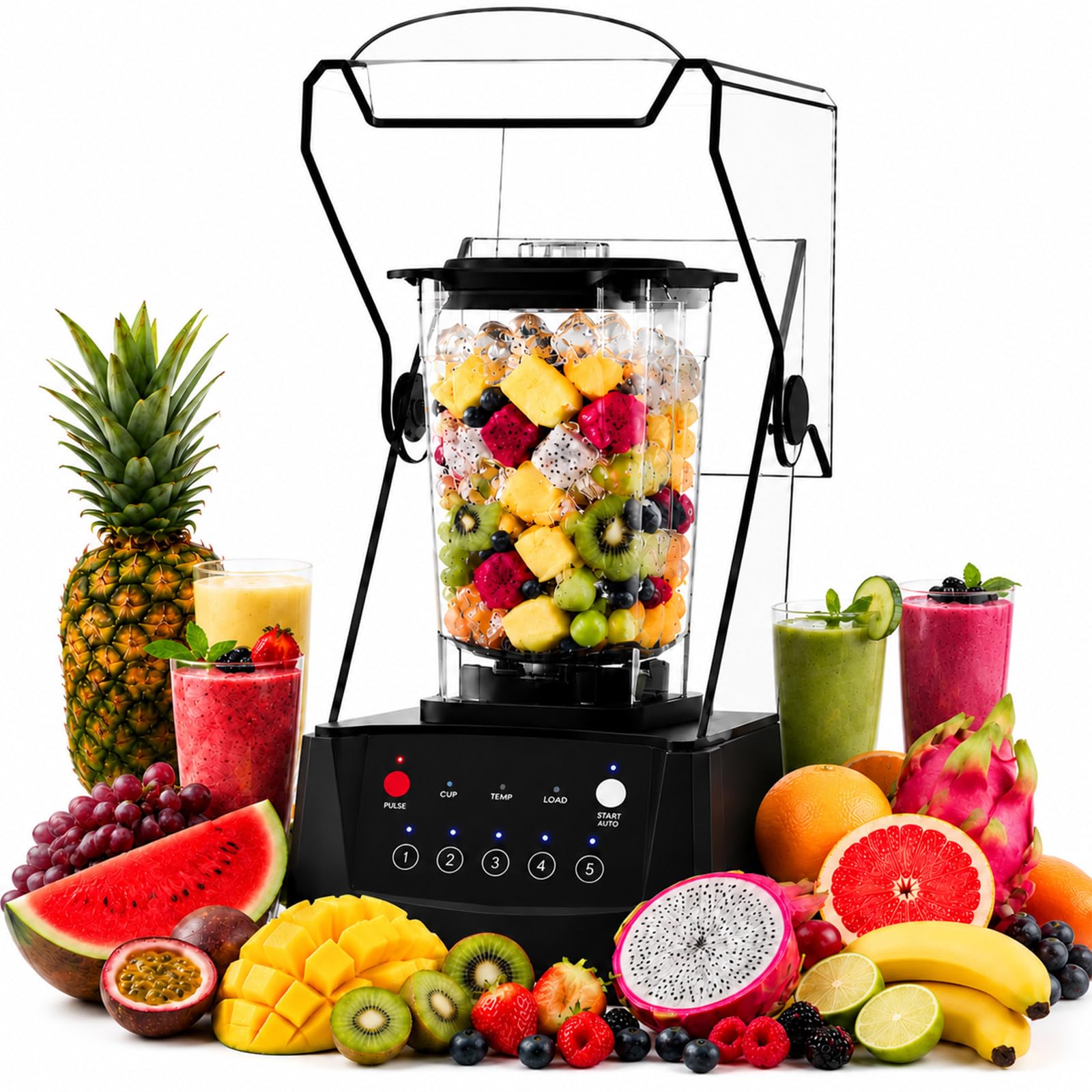 Cichy Blender do Smoothie, 2200W, 17 000 obr/min, 2L, 5 Programów | Wiele Rodzajów Napojów z Komercyjnym Blenderem do Soków i Mikserem do Smoothie dla Kawiarni, Herbaciarni, Barów i Restauracji