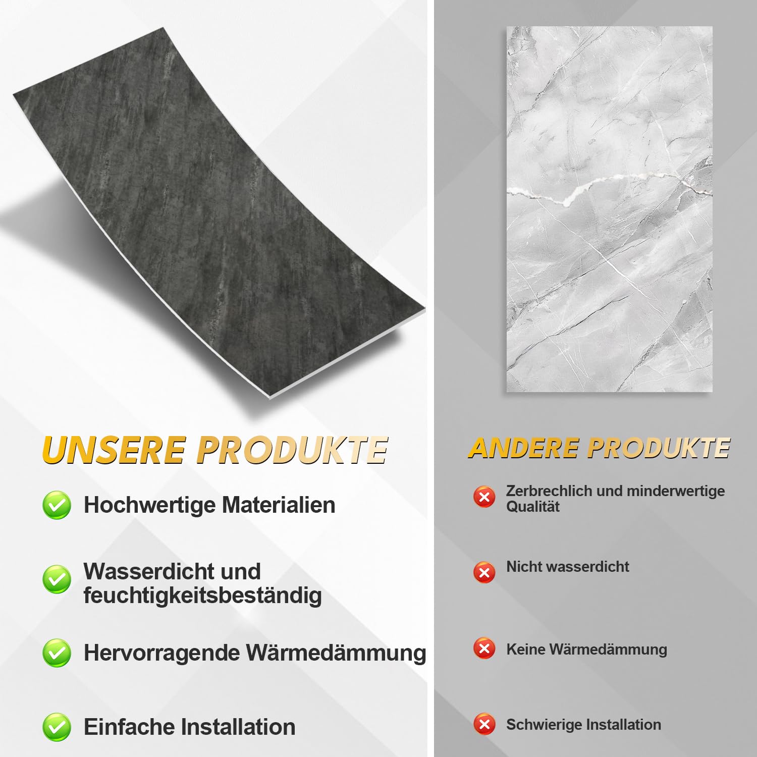 Lot de 4 crédences de cuisine, 60 x 120 cm, aspect marbre gris