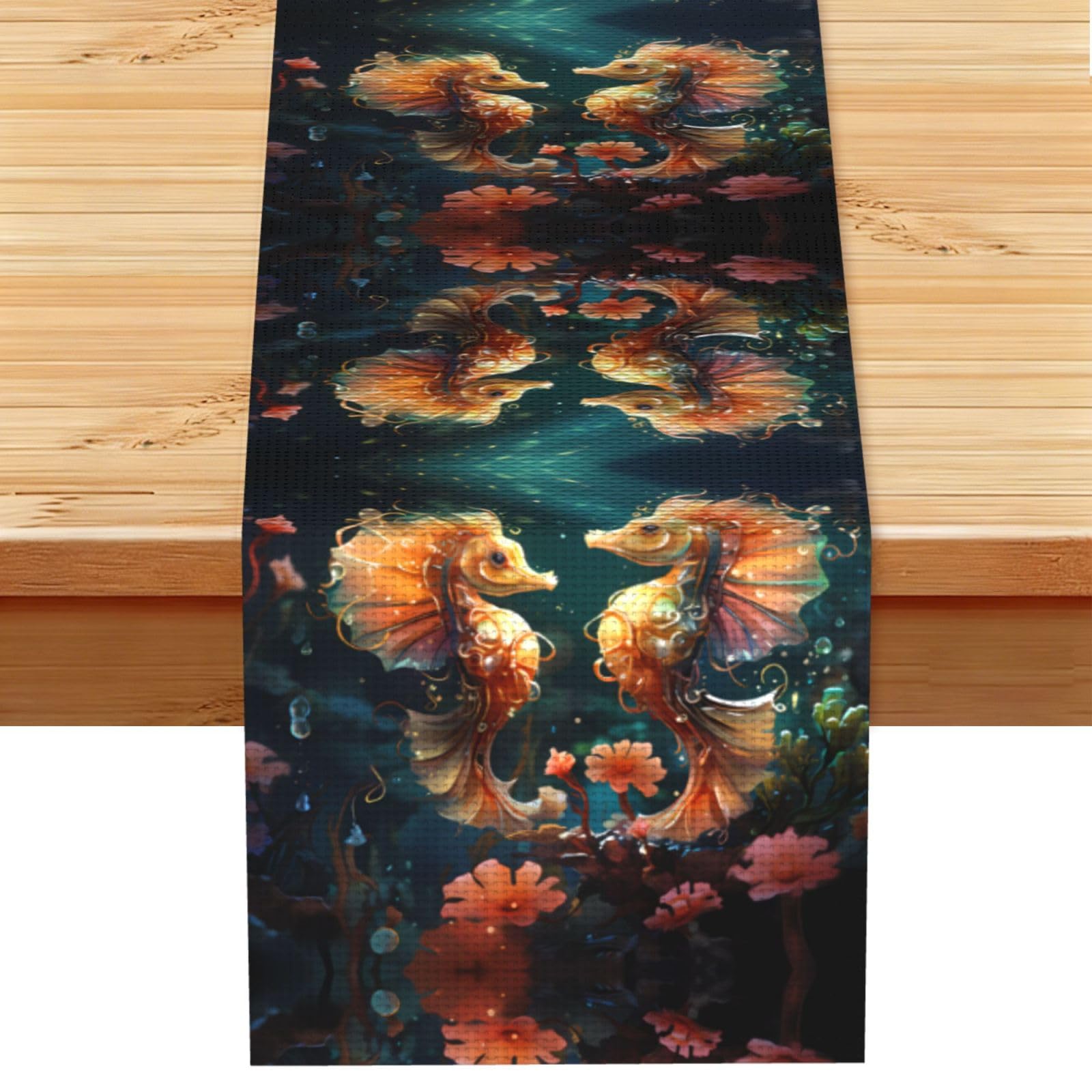 Beautiful Seahorse Couple Table Runner 13x72 Inch Dining Decor