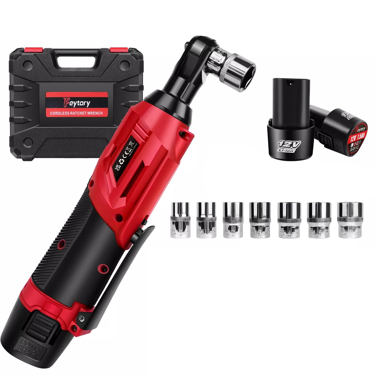 Llave de impacto inalámbrica de ángulo recto roja de iones de litio + 2 baterías