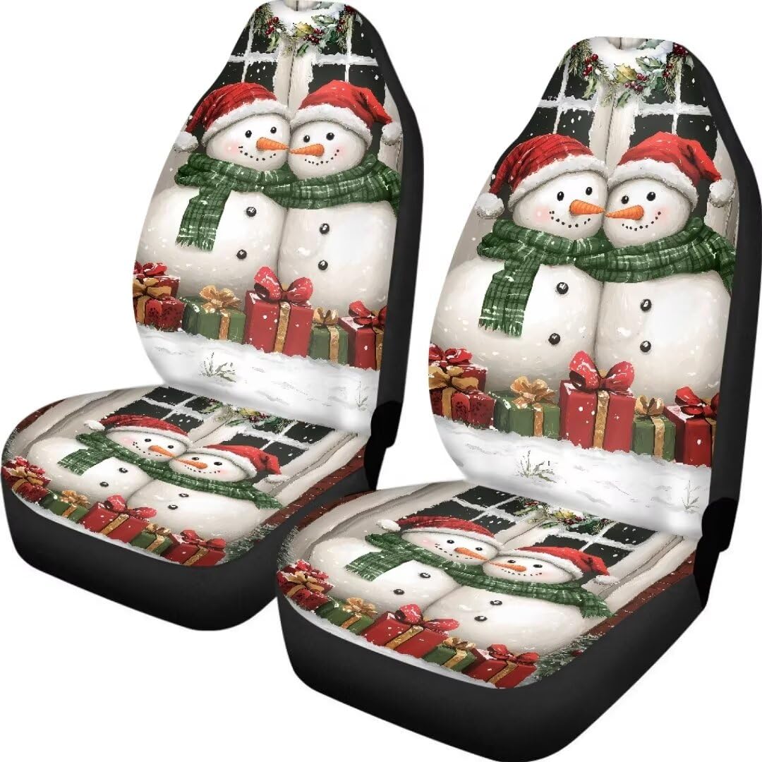 Fundas Asientos Delanteros Lindos Muñecos De Nieve Navideños Fundas para Asientos De Coche Impermeables Auto Seat Cover Front para Camiones SUV 52X138 Cm