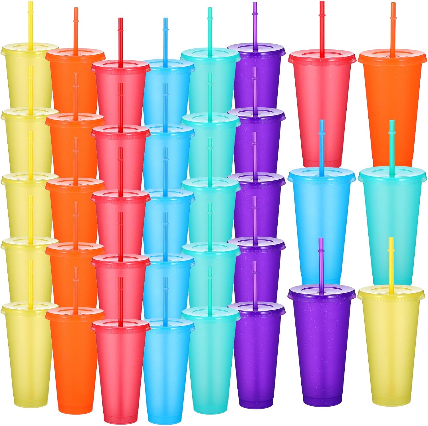 30 Pack Tumblers with Lid and Straw Reusable Plastic Clear Cups Bulk Water Bottles ...