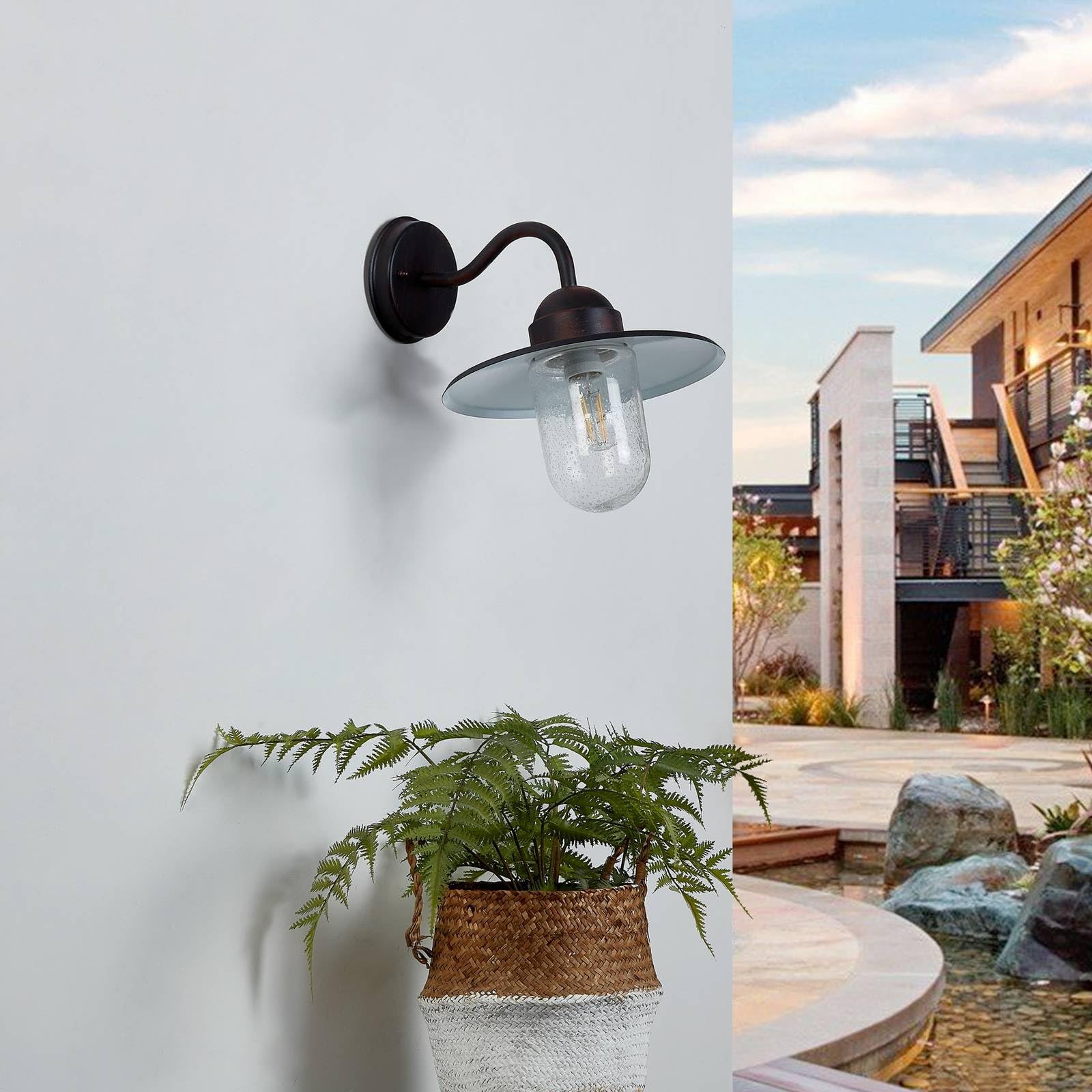 Lindby aplique de pared exterior en óxido, transparente, lámpara