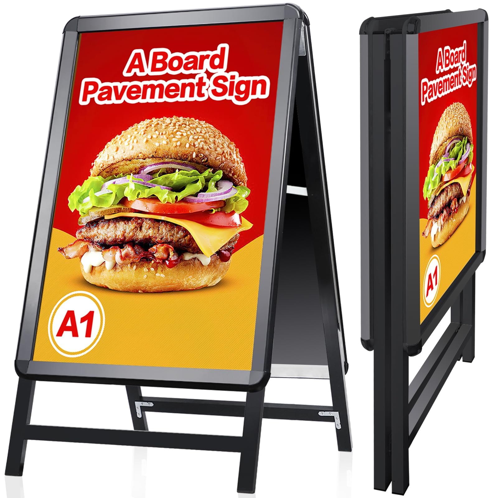 VAIIGO A1 A-Board Pavement Sign - Double Side Display Poster Board Aluminum Frame Sign Board for Outdoor Advertising Display Stand, Black