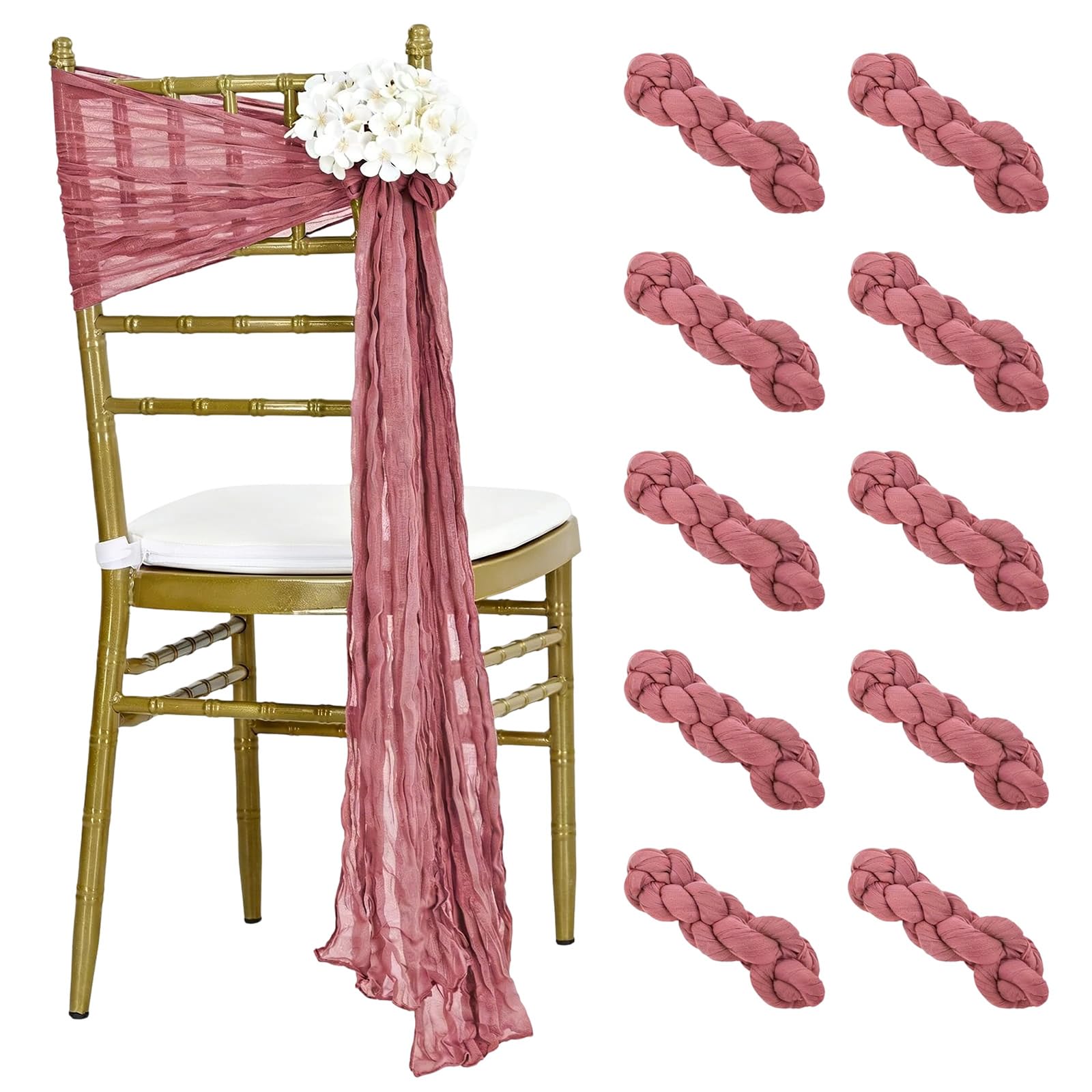 Msioytog Of 10 Elegant Crepe Voile Chair Sashes Chair Draping for Garden Wedding Ceremony Reception Chairs Back Decoration Wedding Accessory