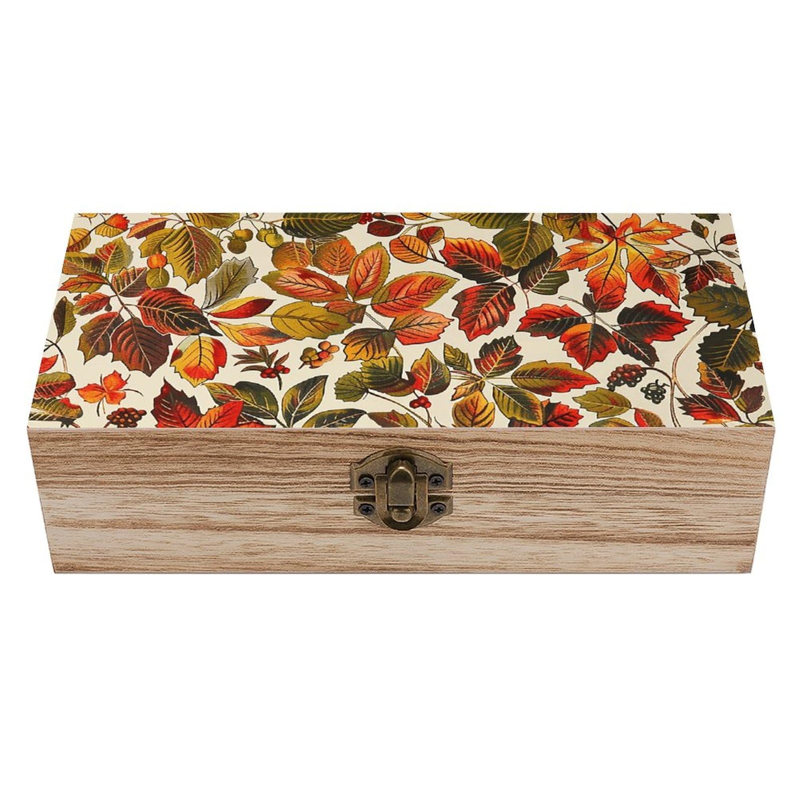 NTVOWPZO Wooden Storage Box Leaves And Berries Wood Gift Box with Hinged Lid Vintage Decorative Boxes Jewelry Memory Box for Jewelry Art Hobbies Home Storage Treasure Keepsake Gift