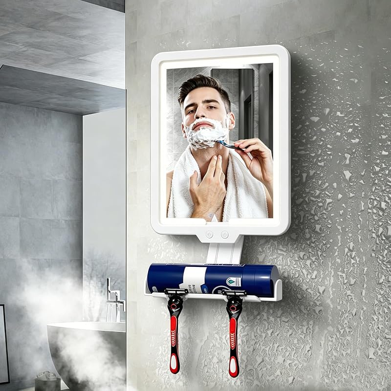 Espelho de banho retangular Zensyook com iluminação LED, bateria recarregável e ajuste de ângulo, branco