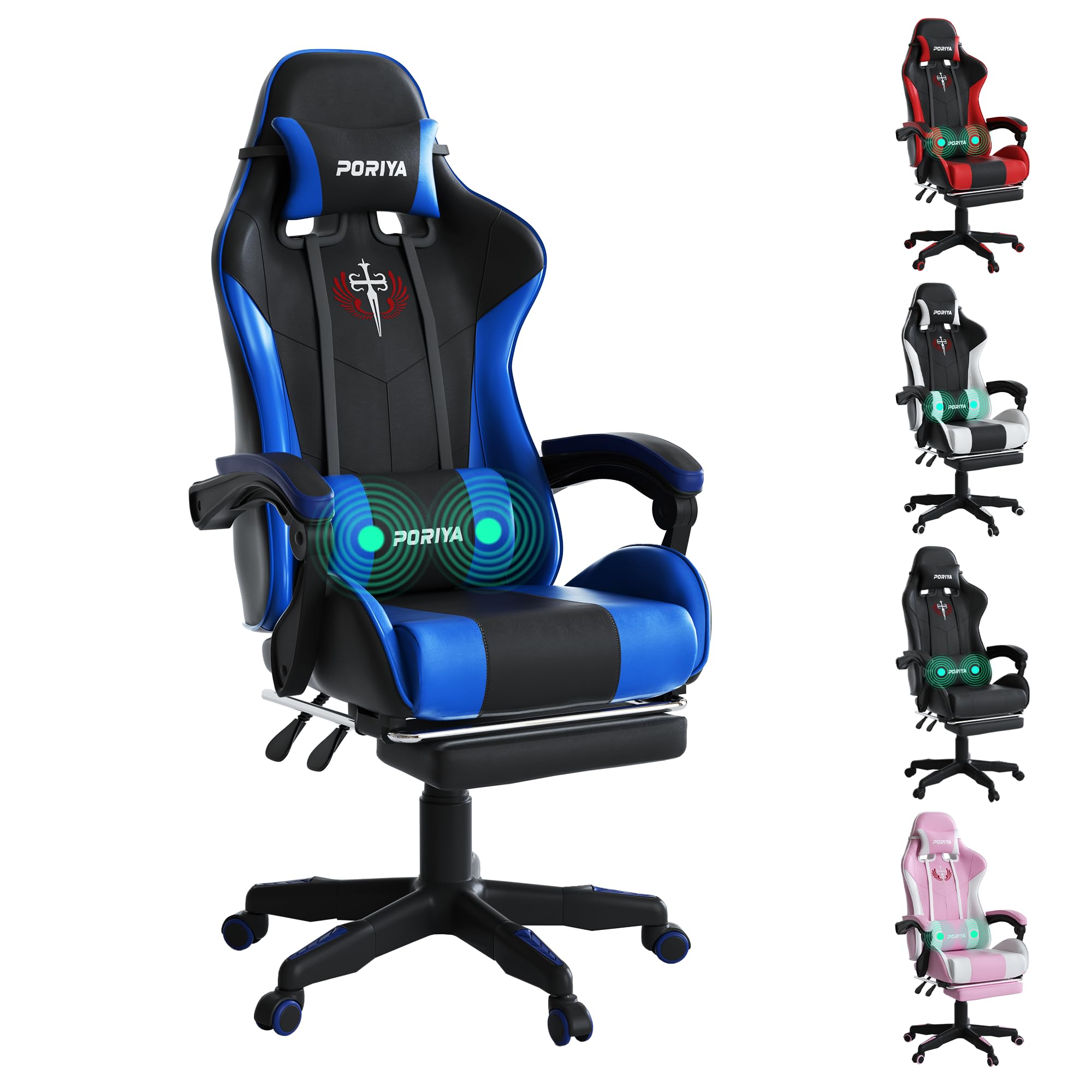 PORIYA Gaming Chair with Adjustable Backrest, Ergonomic Executive Office Chair, Height Adjustable Racing Chair Maximum Gaming Experience (Black&Blue) — image 1