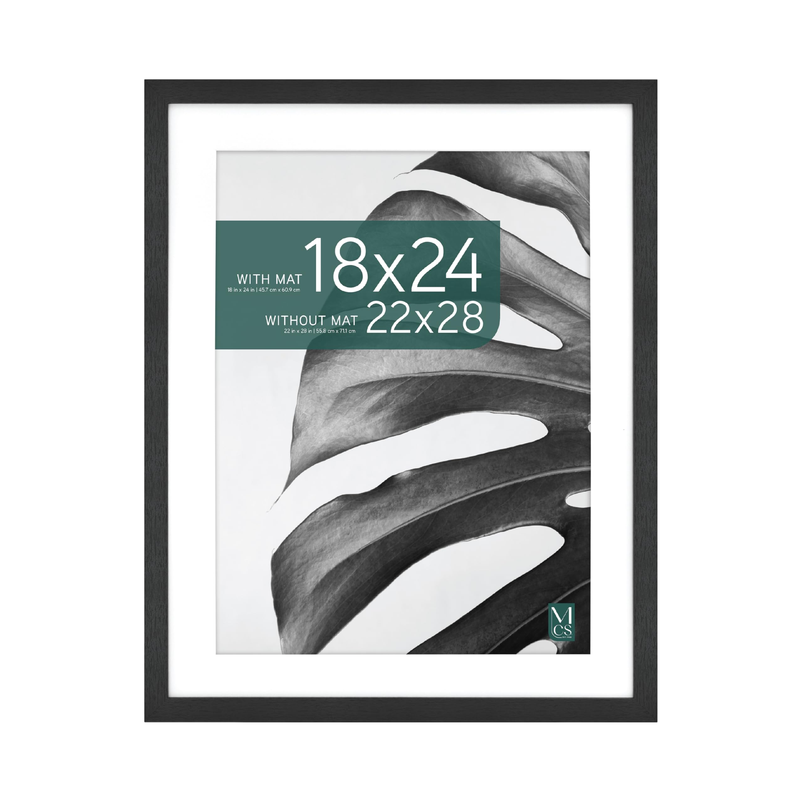 mcs studio gallery 22x28 matted poster frame with 18x24 picture display, black woodgrain engineered wood vertical & horizontal wall hanging large picture frame for photos, posters & art prints (1-pack)