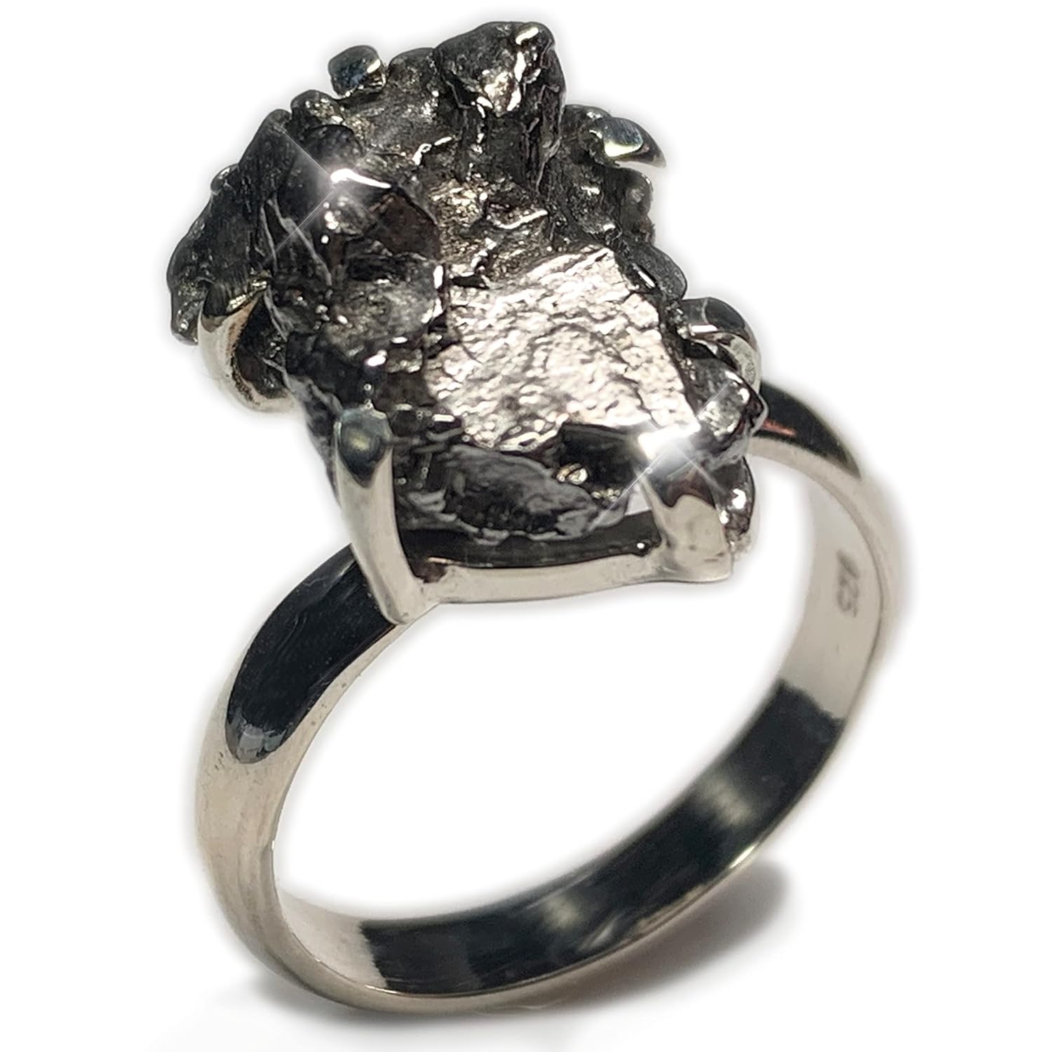 Meteorite Rock Ring Jewelry Men and Women, Genuine Raw Campo Del Cielo Meteorite Ring 925 Sterling Silver Band for Him and Her (Size 10)