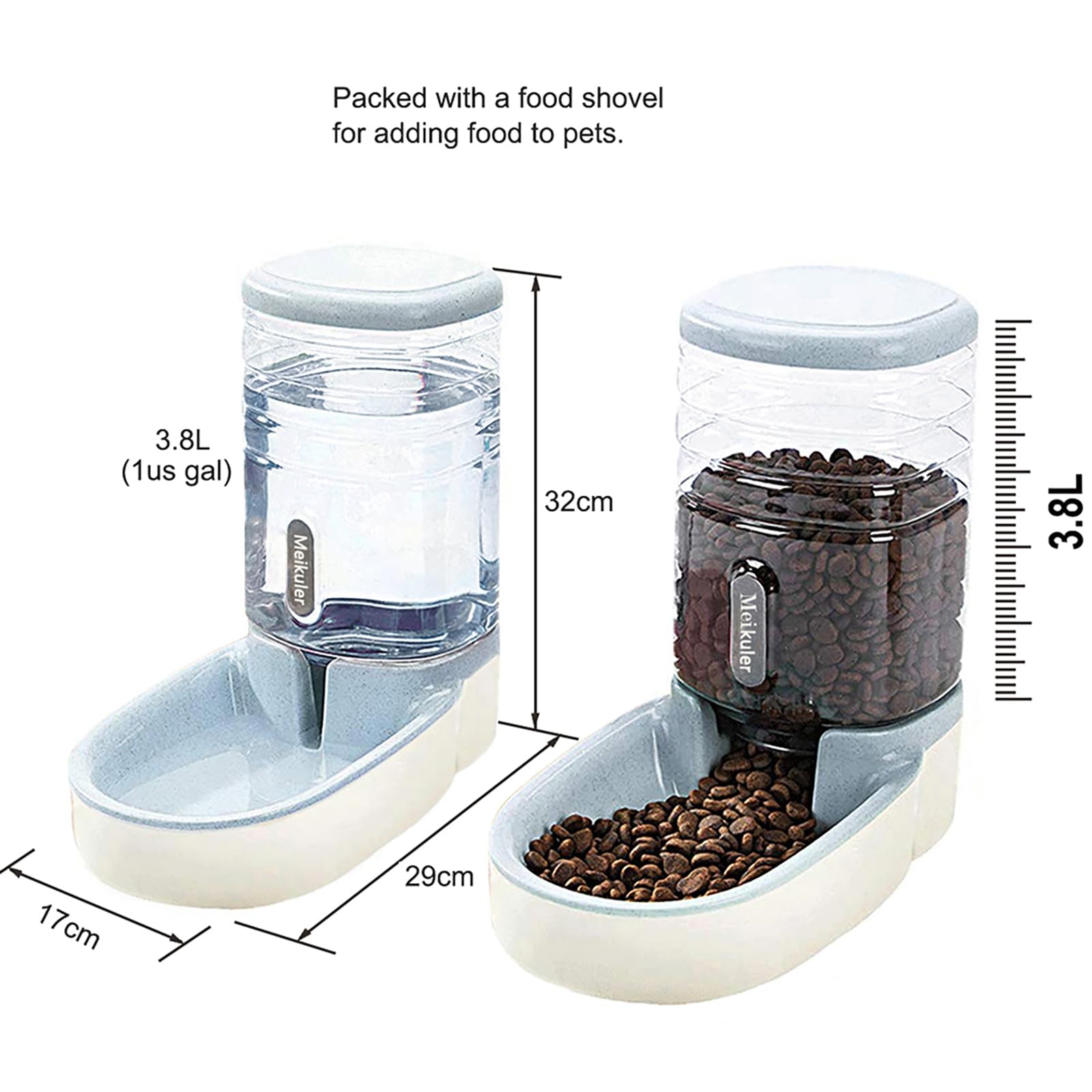 Distributore automatico di acqua da 3,8 l, 3,8 l, distributore automatico di cibo secco, stazione di alimentazione per cani, gatti, animali domestici (grigio)