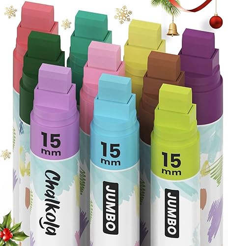 Chalkola Marcadores de ventana – 10 bolígrafos de tiza de colores vintage – Punta 3 en 1, punta jumbo de 0.591 in – Marcadores de tiza líquida para