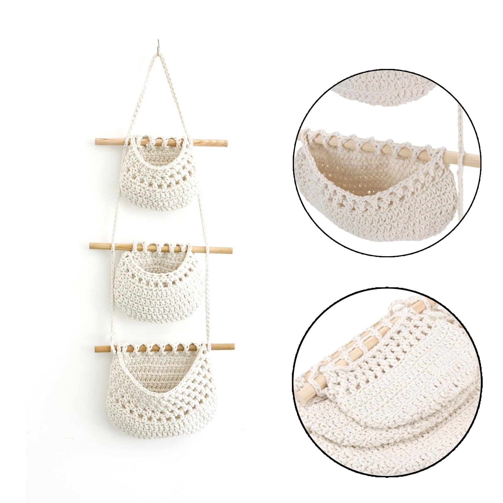 90cm Hängender Organizer Wand, Hängeorganizer Makramee Hängekorb Geflochten, Hängetasche aus Baumwollseil für Badezimmer, Schlafzimmer, Wohnzimmer Boho Deko